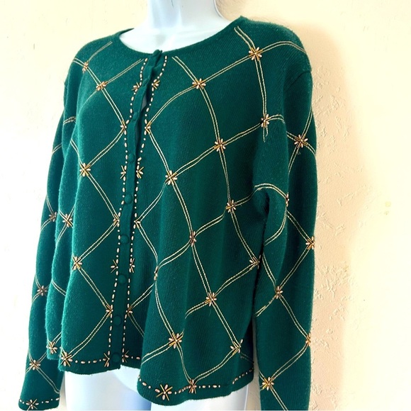 SUSAN BRISTOL Vintage Hand Beaded Embroidered Cardigan Sweater L - Picture 5 of 11